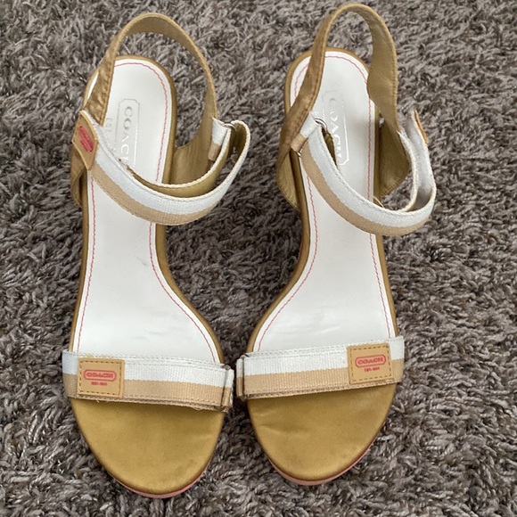 COACH Mylar Stripe Wedge Sandal Platform Heels size 8 1/2 M - Picture 3 of 10